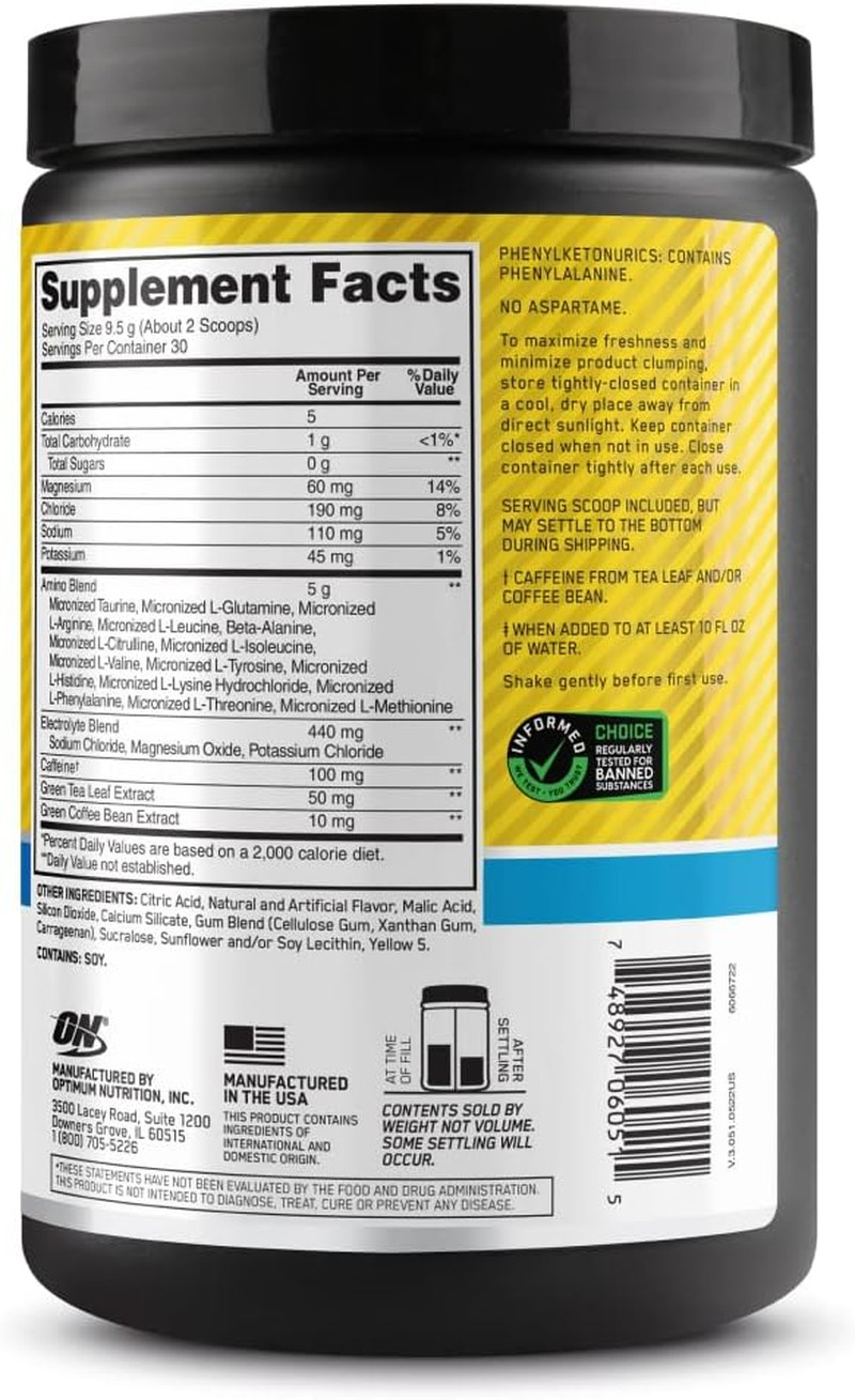 Amino Energy Powder plus Hydration, with BCAA, Electrolytes, and Caffeine, Pinea
