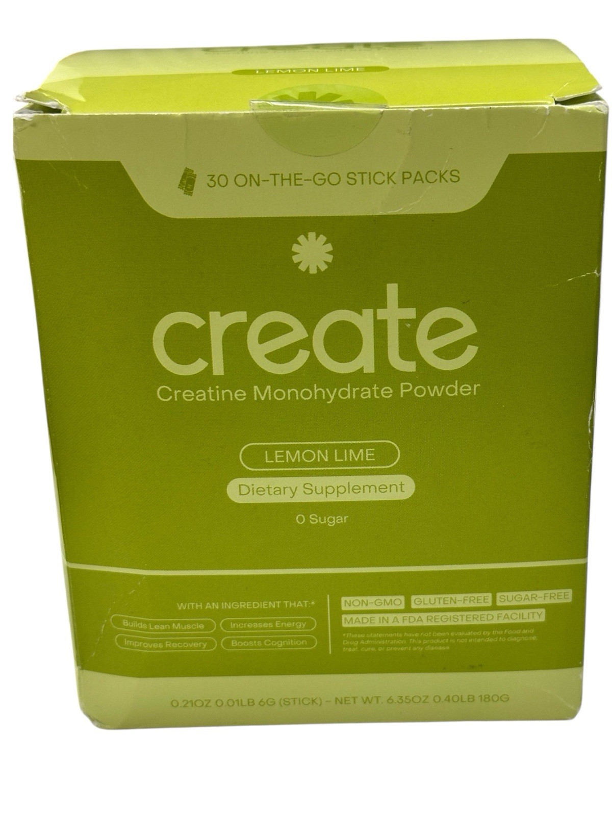 Create Single Serve Creatine Monohydrate Powder 5g Sugar-Free Lemon/Lime 30 Pack