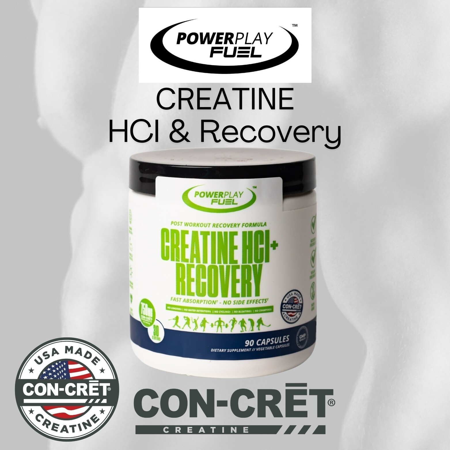 Power Play Fuel CREATINE HCl + Recovery Capsules – 90 Vegetable Capsules