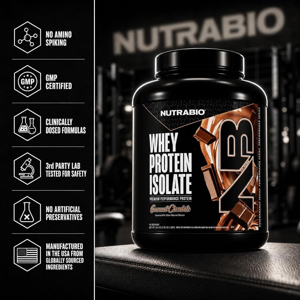 Whey Protein Isolate Powder 25g 50 Servings Gourmet Chocolate NutraBio Complete