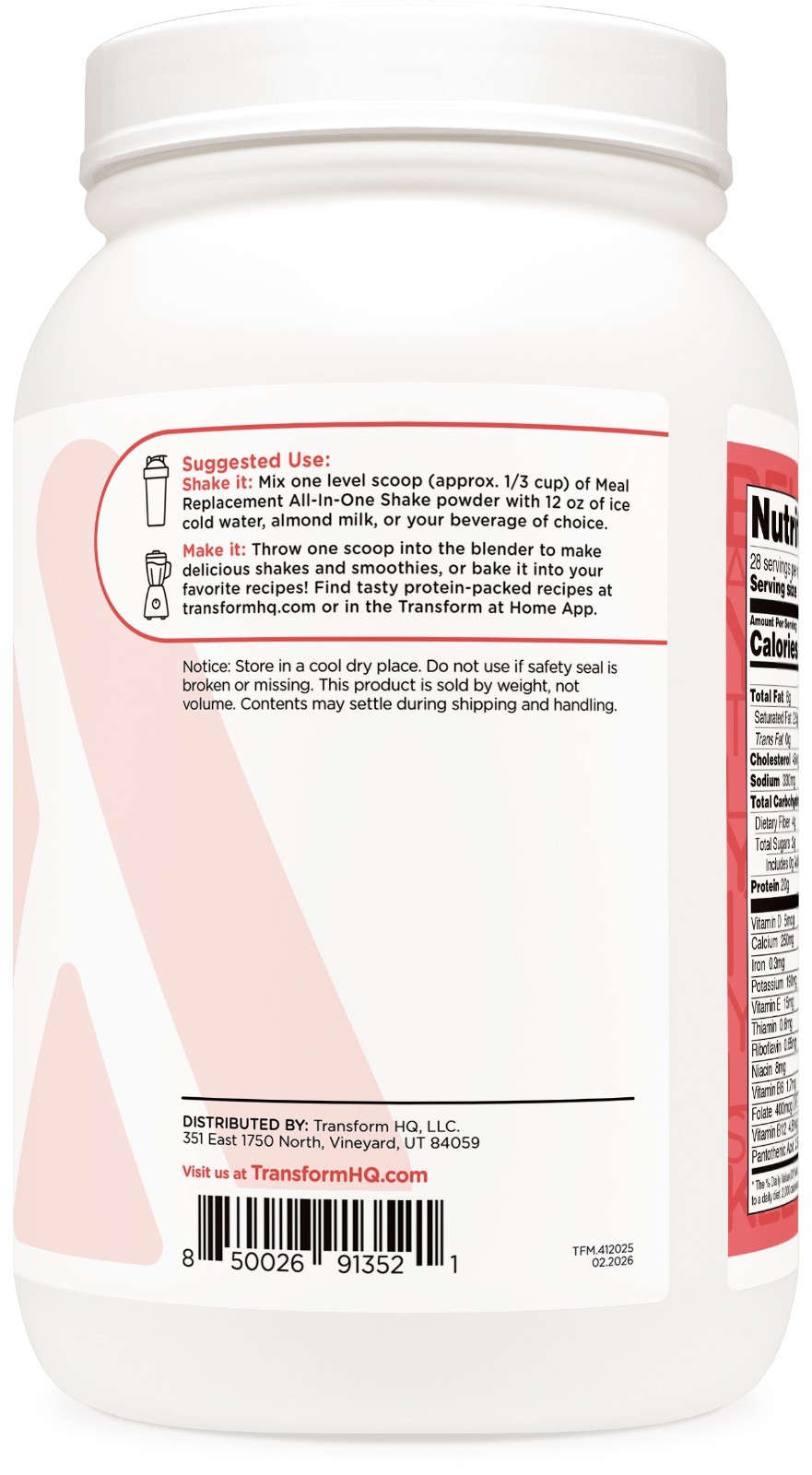 TransformHQ Meal Replacement Shake Powder 28 Servings (Strawberry & Cream)