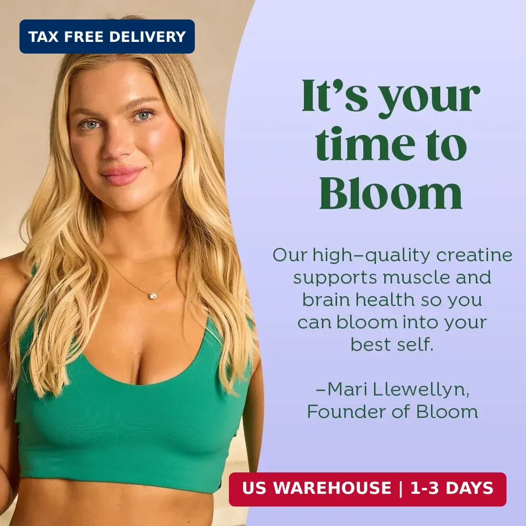 Bloom Nutrition Creatine Monohydrate Powder, Raspberry Lemon, 40 Servings | 5g M