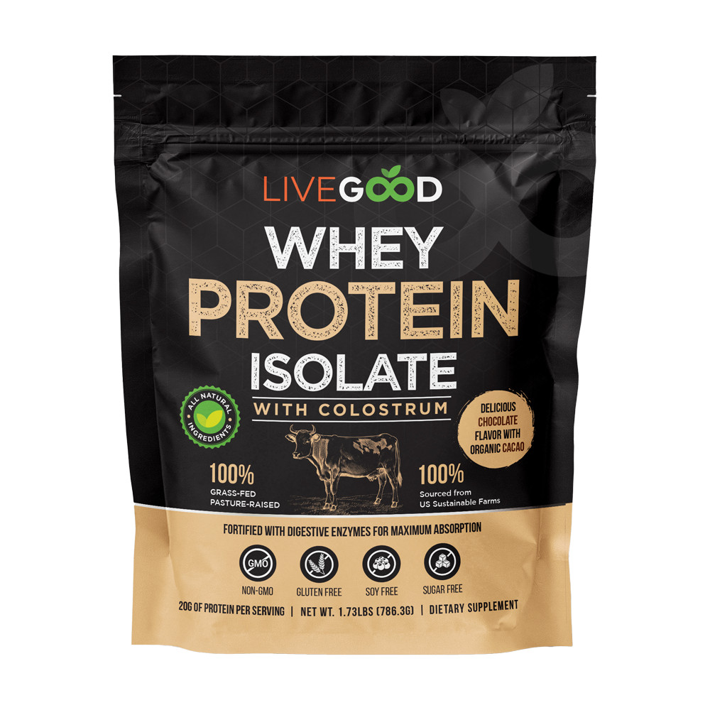 Whey Protein Isolate Colostrum 20g Grass Fed Pasture Raised Chocolate LiveGood