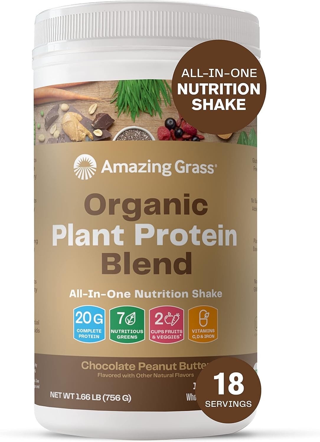 Optimum Nutrition Organic Protein Powder – 18 Servings – Chocolate Peanut Butter