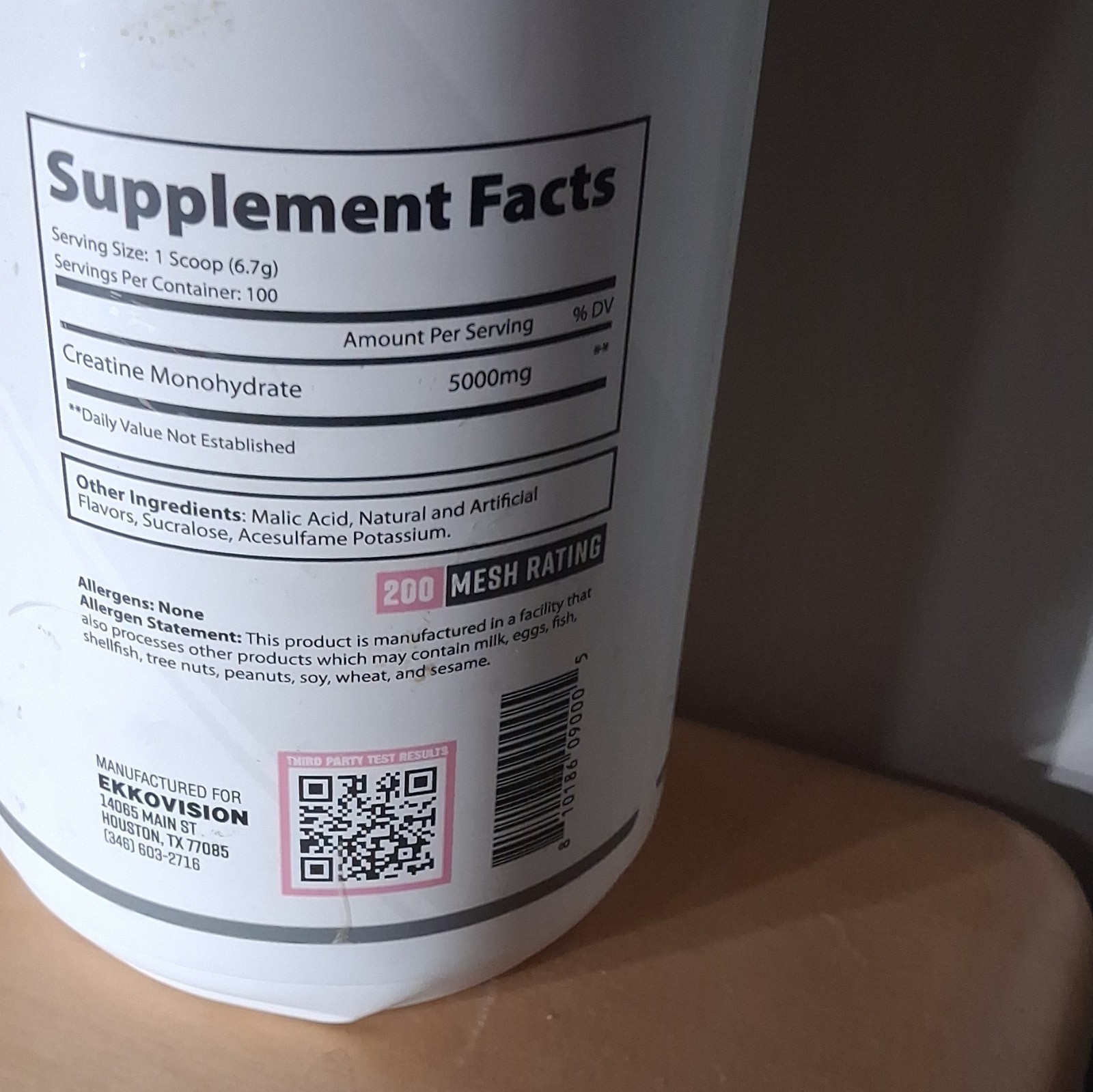 Ekkovision Micronized Creatine Monohydrate Powder 5000mg 100 Servings
