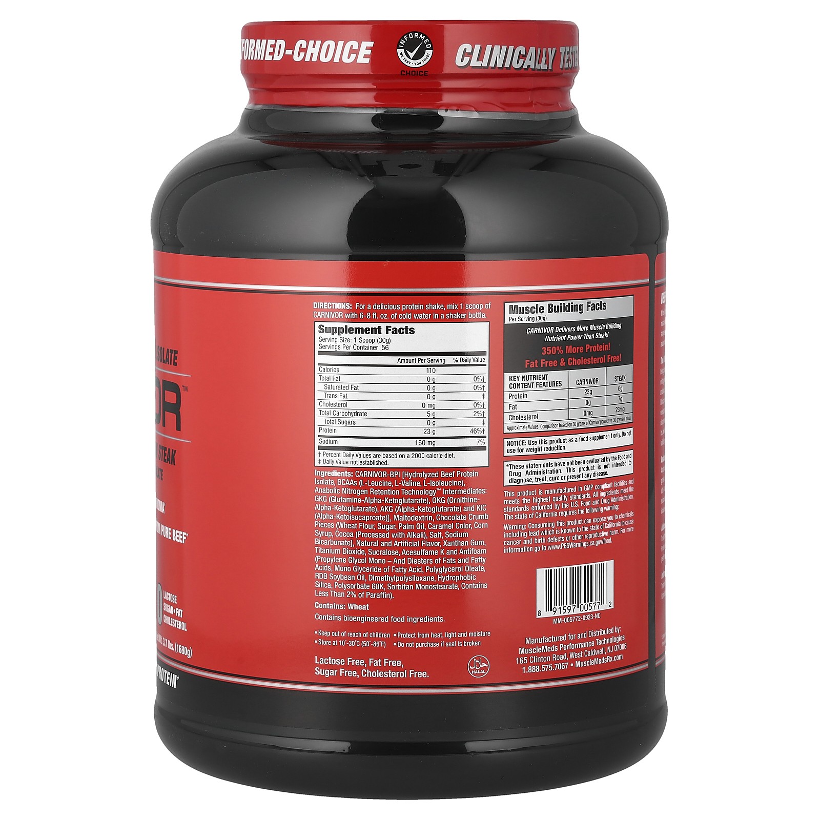 Carnivor, Bioengineered Beef Protein Isolate, Cookies & Cream, 3.7 lbs (1680 g)