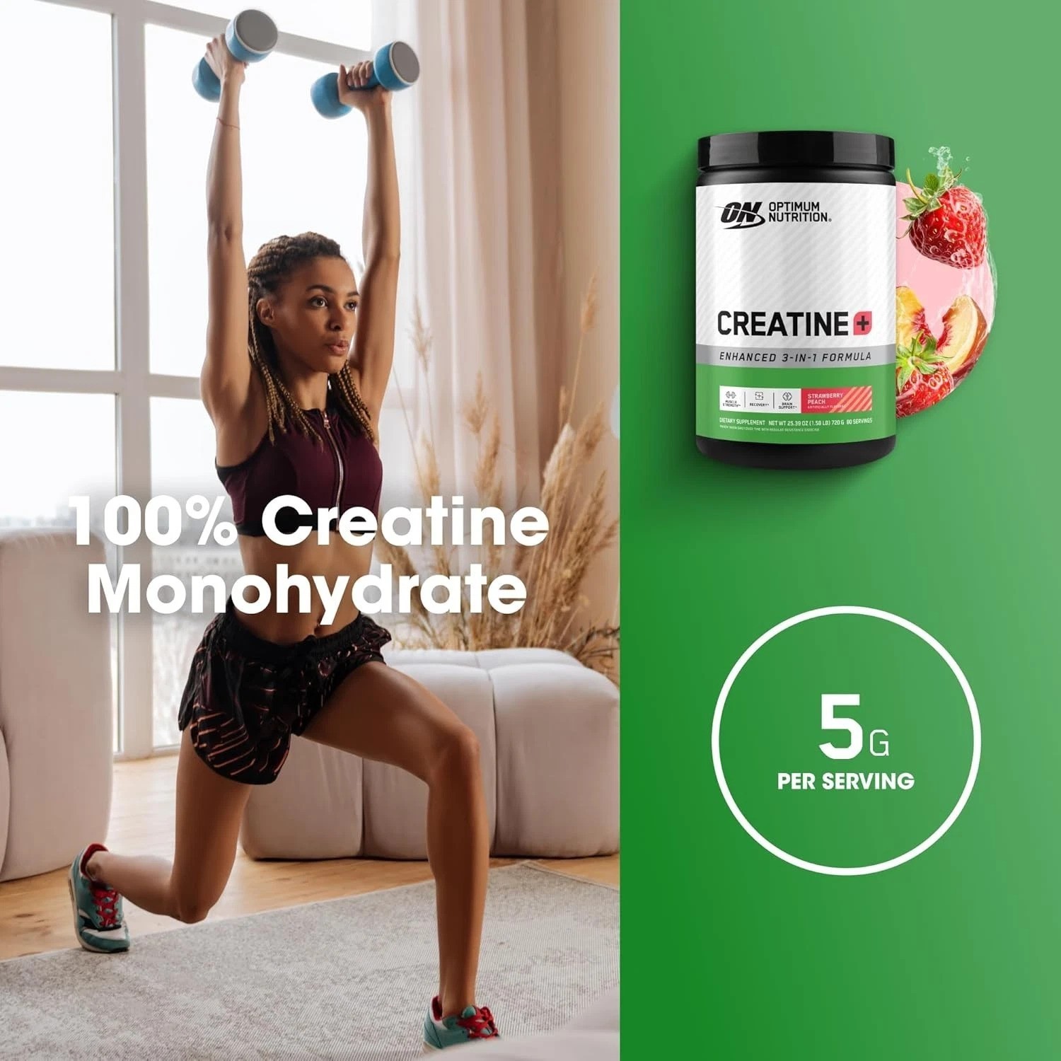 Strawberry Peach Creatine Monohydrate 720g – 80 Servings for Muscle Strength