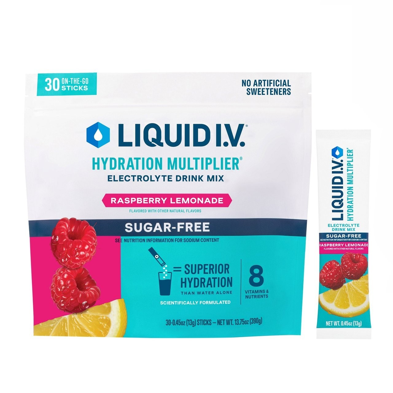 Liquid I.V. Hydration Multiplier Electrolyte Sugar Free Raspberry Lemonade 30 ct