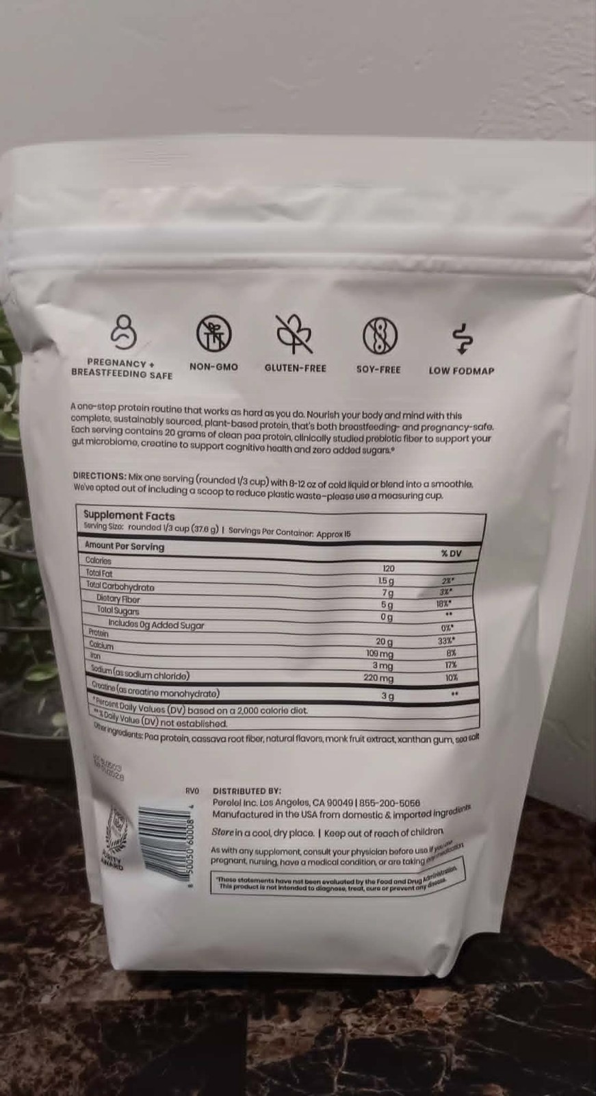 Perelel Triple-Support Plant Based Protein – Creamy Vanilla- Exp 01/2028 – New