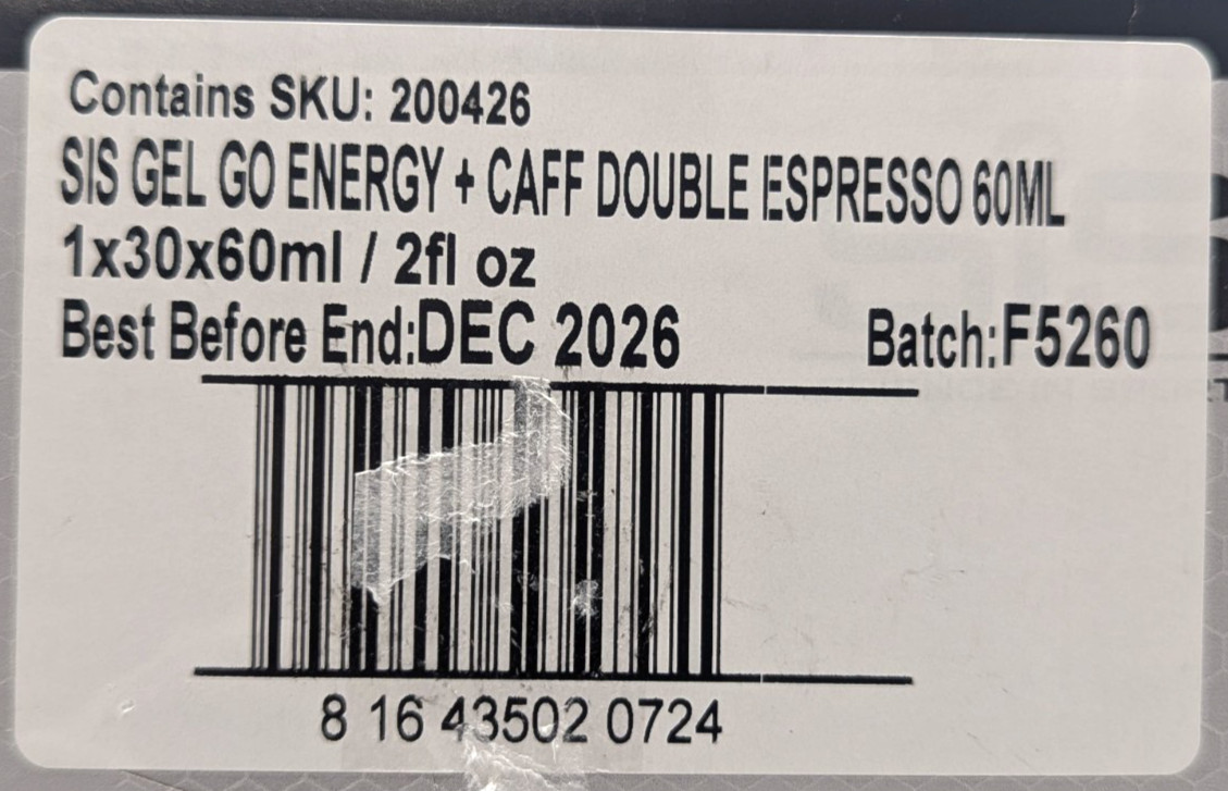 Science in Sport GO Energy + Caffeine Gels, Double Espresso, Box of 30, BB 12/26