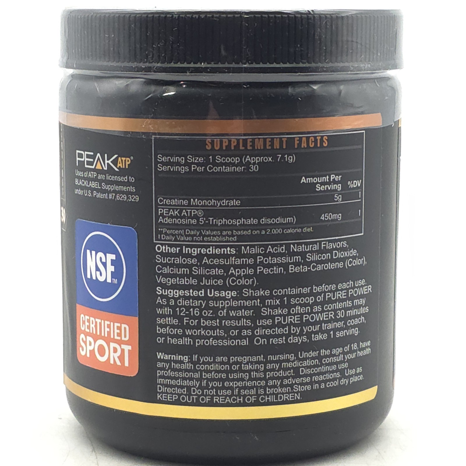Blacklabel Supplements Pure Power Non-Stim Pre-workout Peach Rings