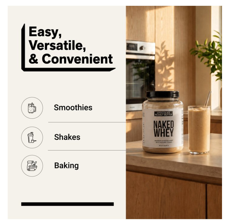 Naked Whey Chocolate Peanut Butter 2lb 25g Protein Grass Fed