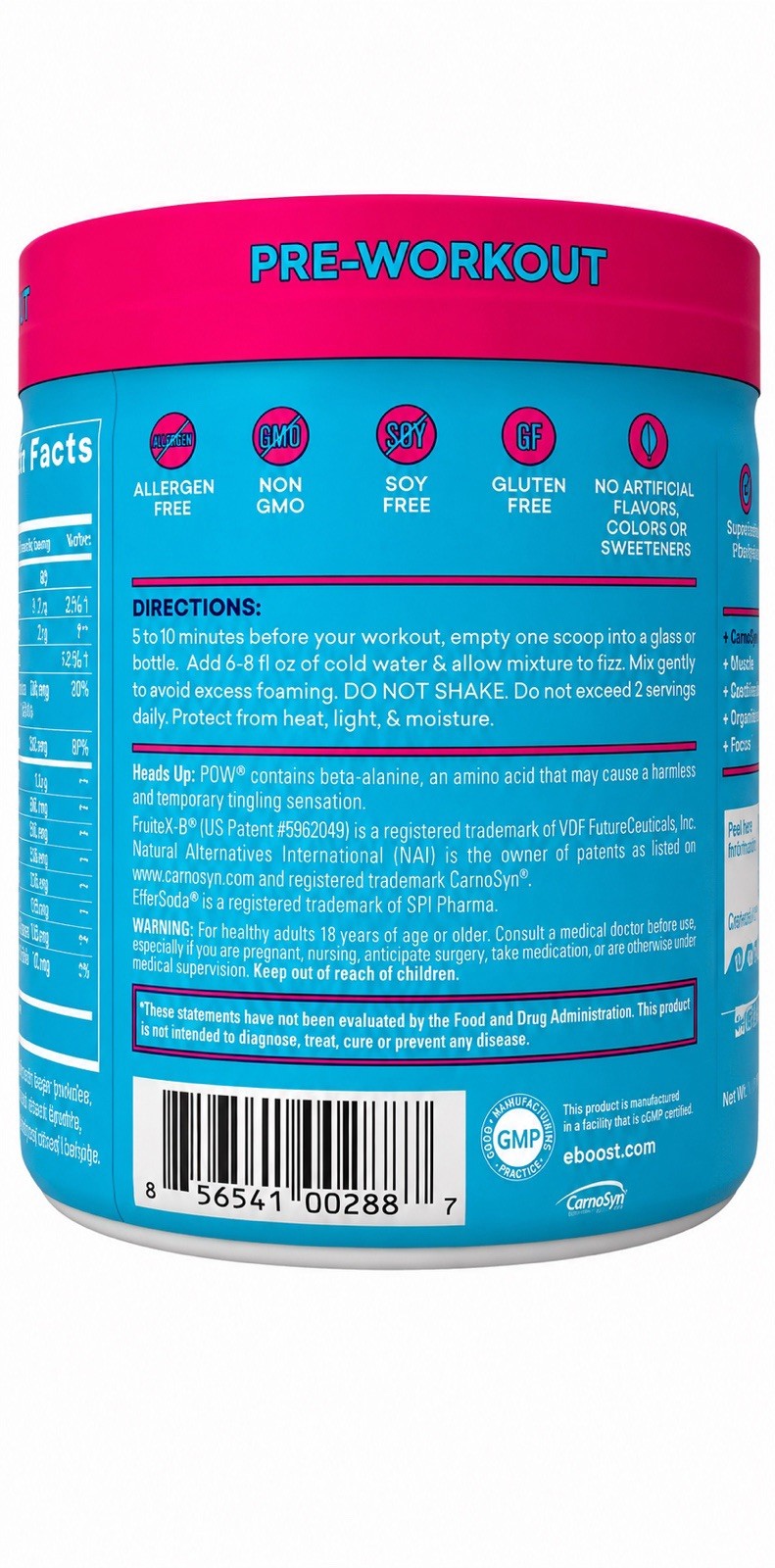 EBOOST POW Pre Workout Blue Raspberry 20 Servings Powder