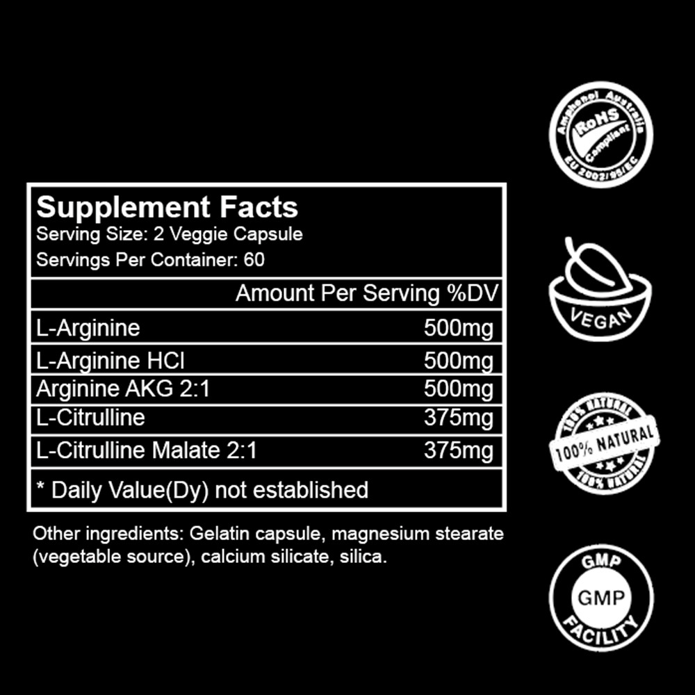 Nitric Oxide & Circulation Boost Supplement – L-Arginine, L-Citrulline 2250mg