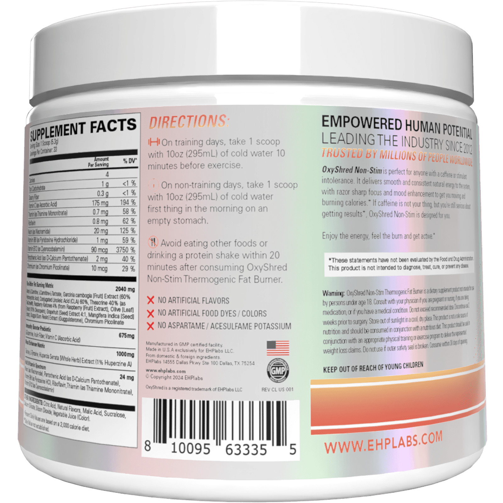 EHP LABS OxyShred Non Stimulant , Caffeine Free Pre-Workout Supplement