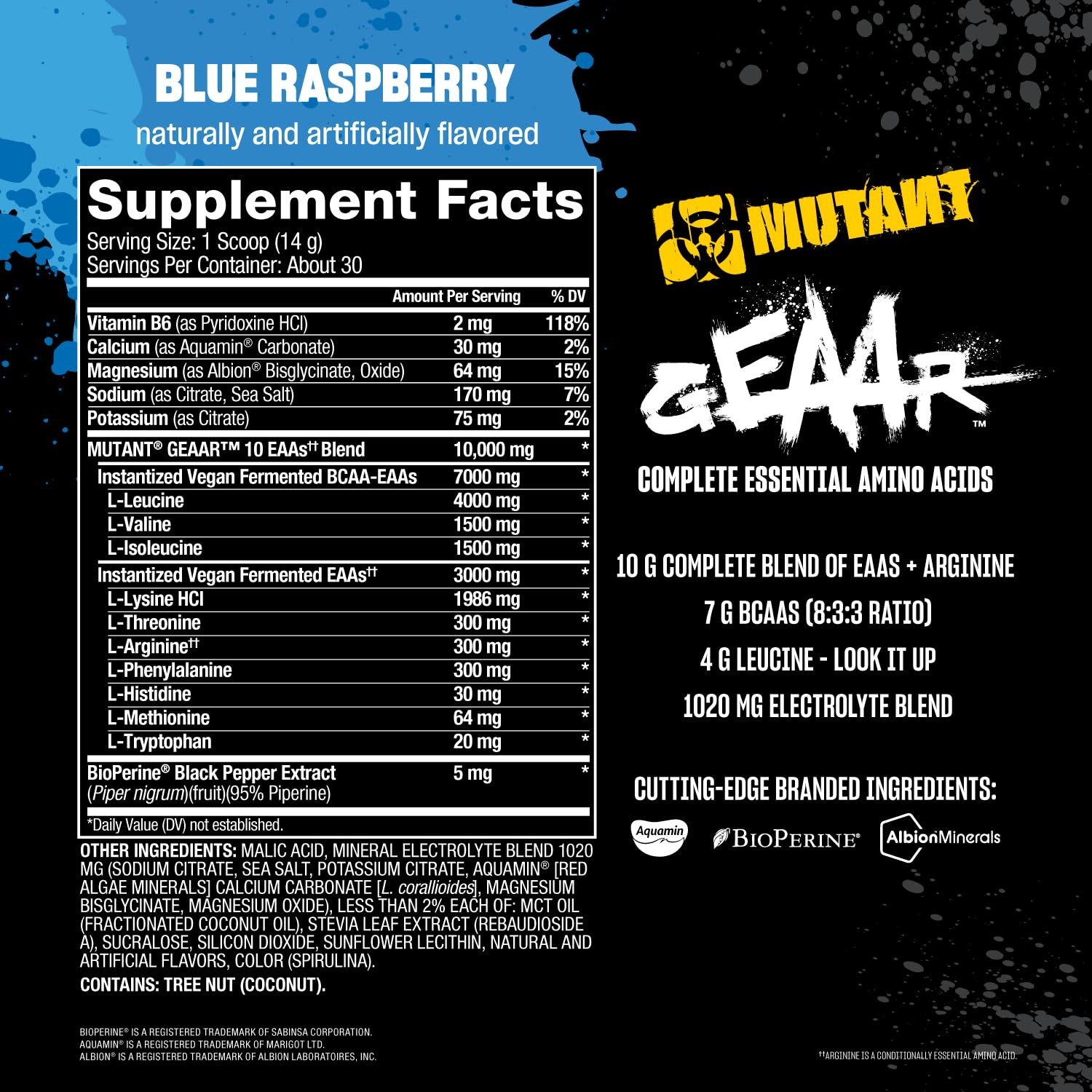 Mutant GEAAR 9.4g of EAA Powder + Arginine, 7g BCAAs, 4g Leucine, Electrolyt…