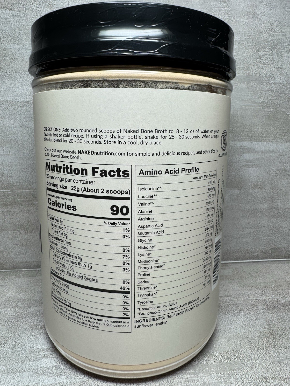 Naked Nutrition Bone Broth Protein Powder Savory 1lb Dairy-Free Gluten-Free