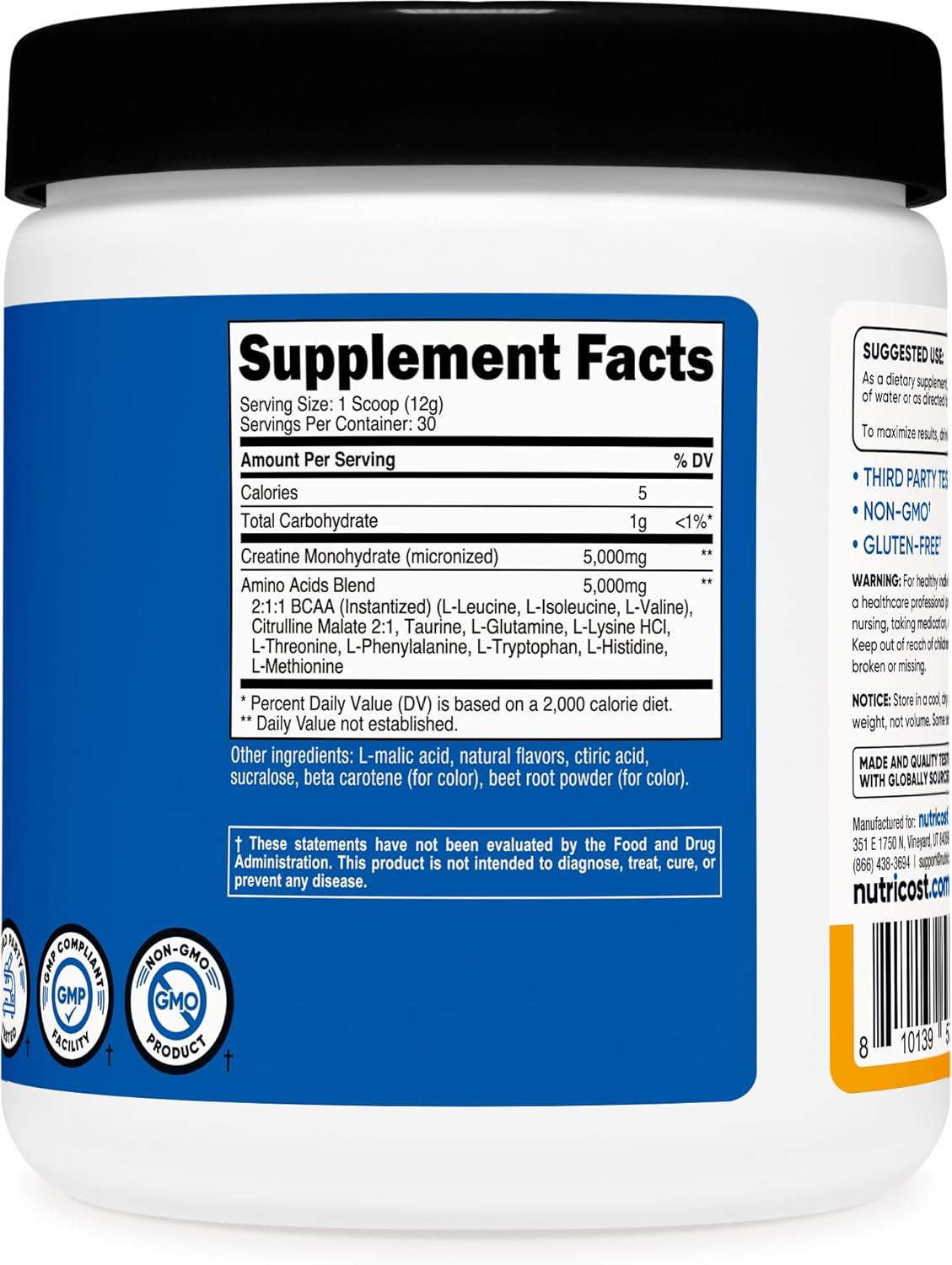 Creatine + Aminos 30 Servings (Peach Mango Flavored) – 5,000Mg Creatine Monohydr