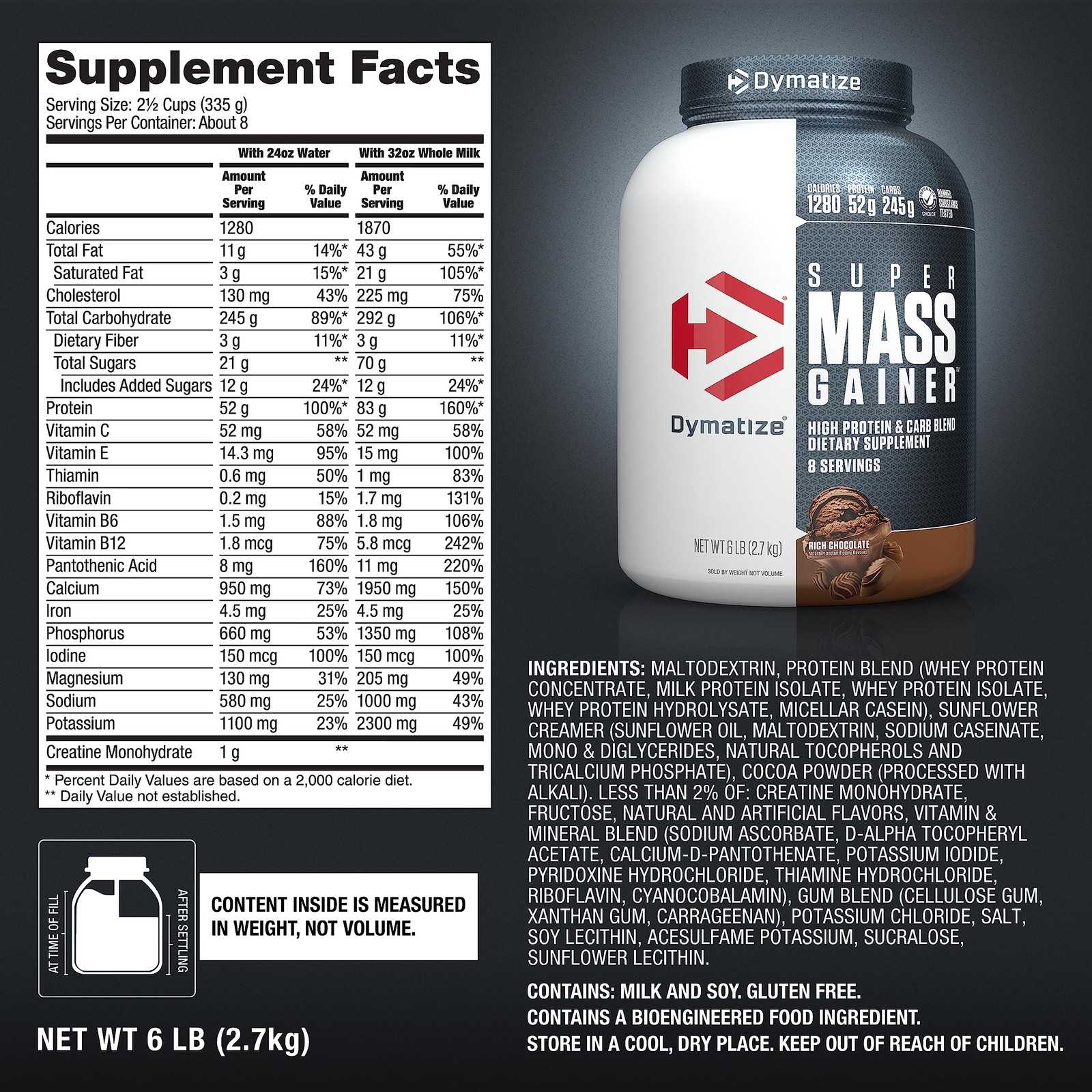 Super Mass Gainer Protein Powder, Rich Chocolate, 52g Protein, (8 Servings)