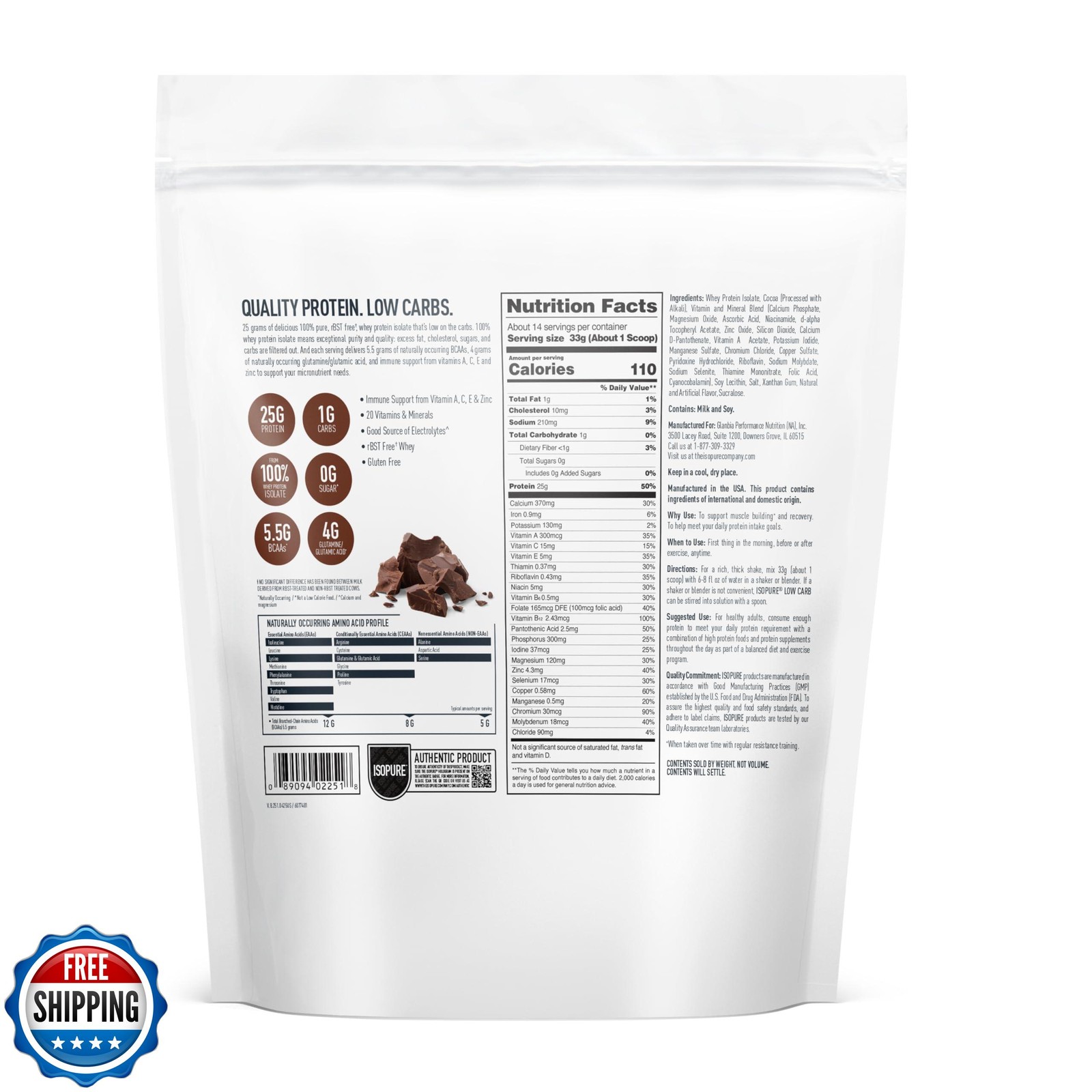 Isopure Low Carb 100% Pure Whey Isolate Protein Powder, Lactose Free, Gluten