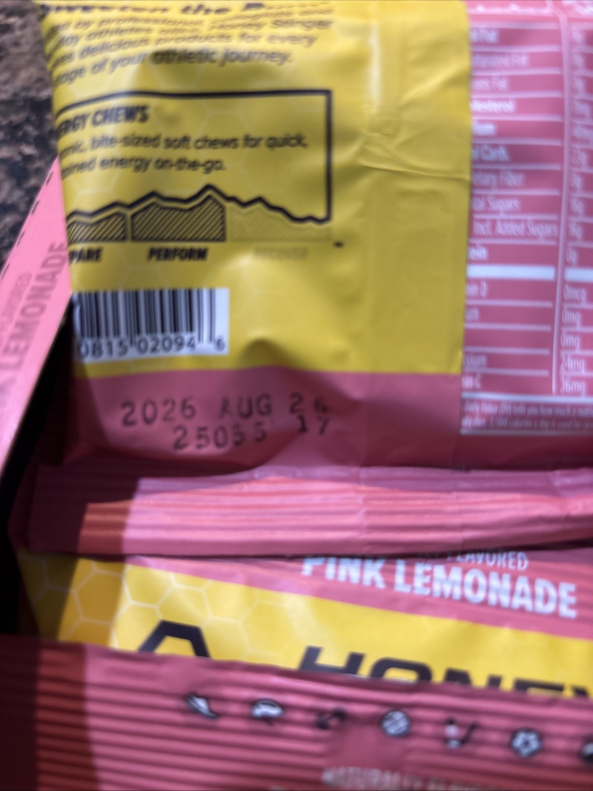Honey Stinger Organic Pink Lemonade Energy Chew 12 Pack Gluten Free Exp 08/2026