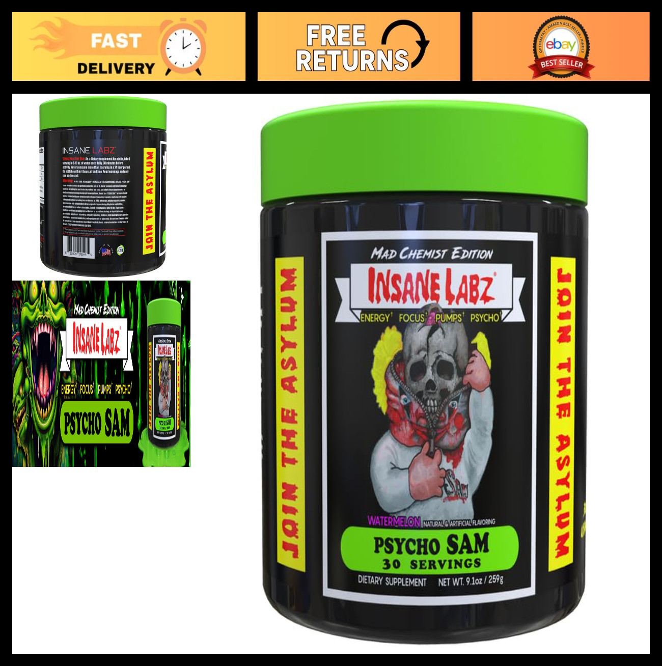 High Stimulant Pre Workout Powder, 30 Servings, Watermelon Flavor, Energy Boost