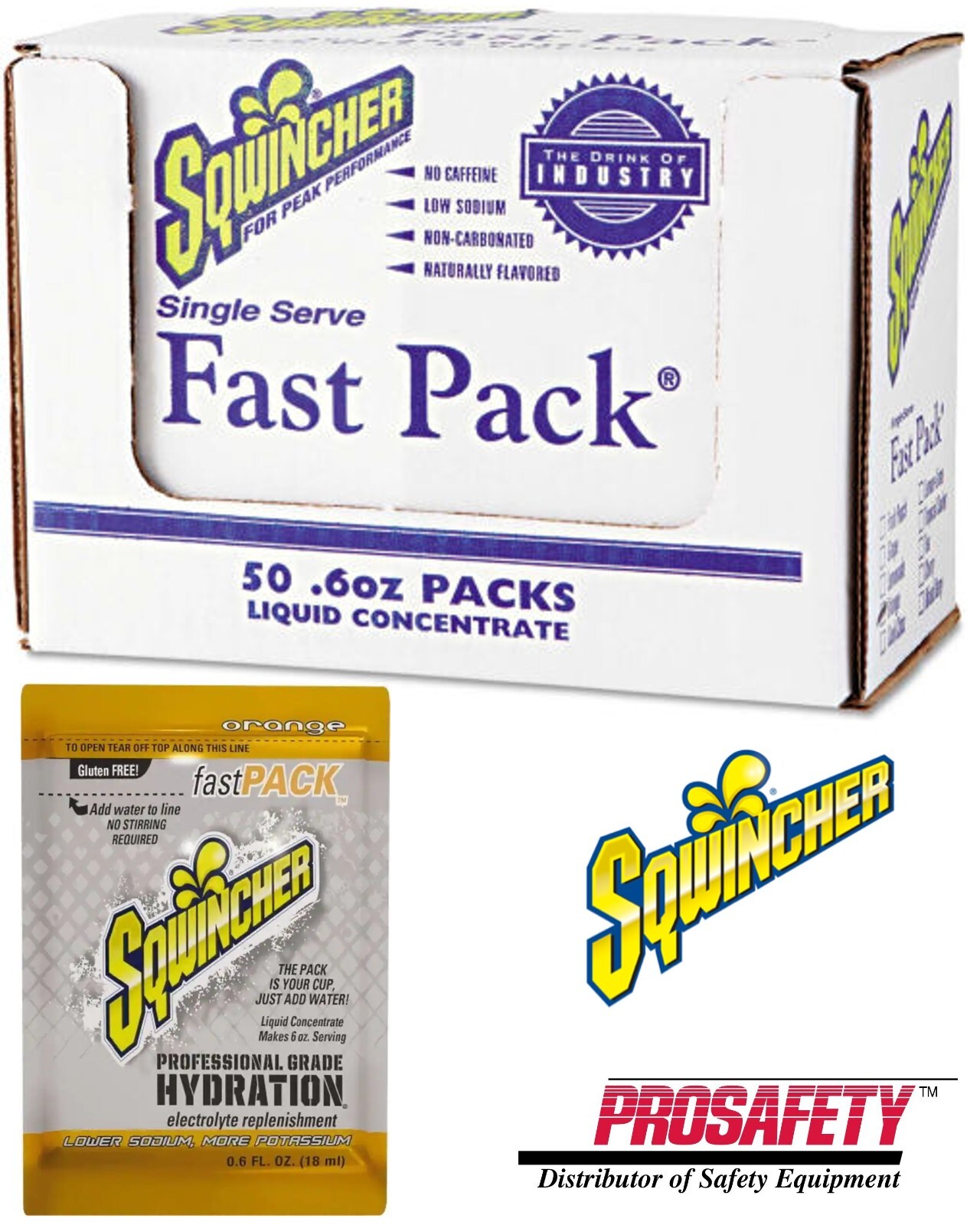 Sqwincher Fast Pack Electrolyte Liquid Sport Hydration Drink ORANGE 50 BOX