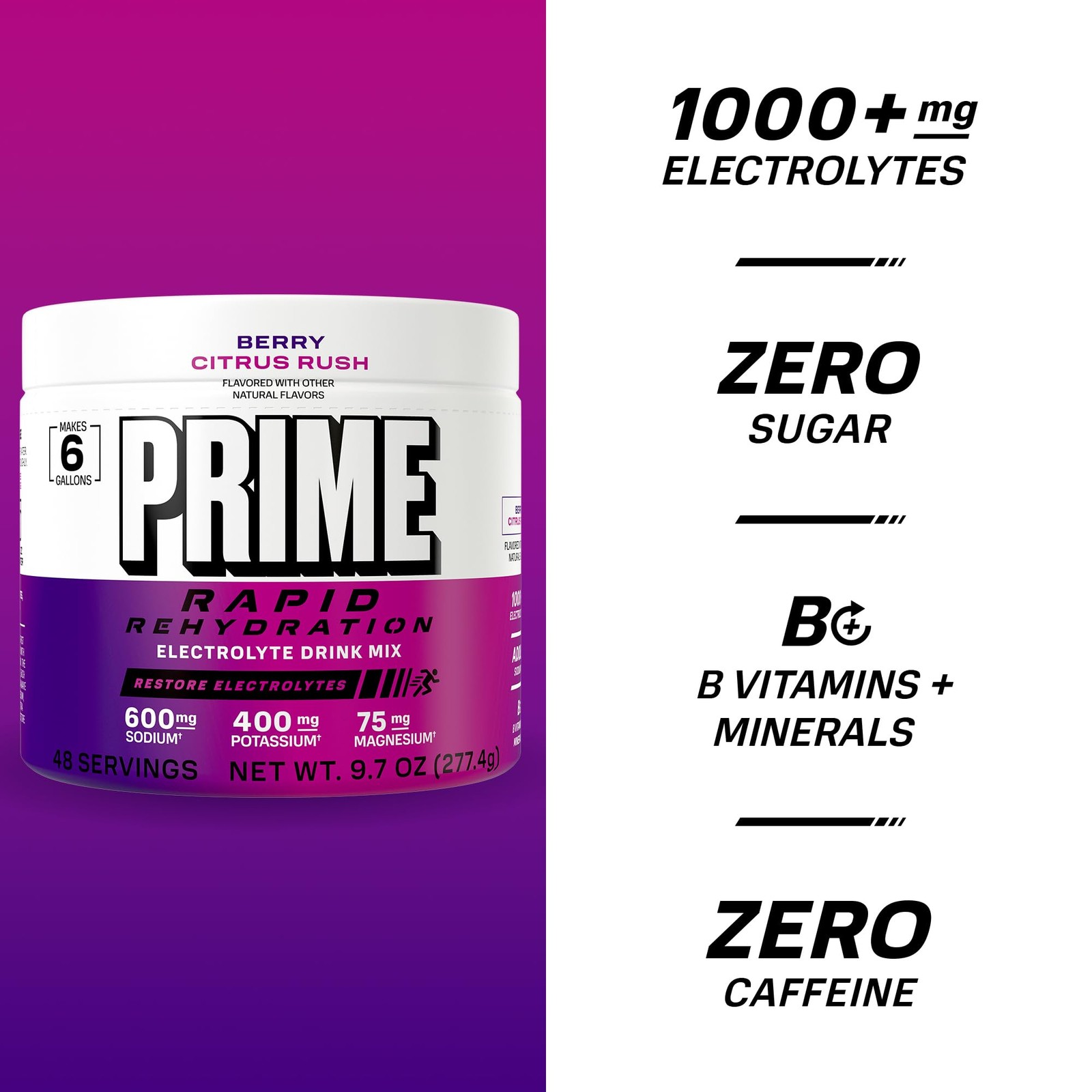 PRIME HYDRATION Berry Citrus Rush 6 gallon tub