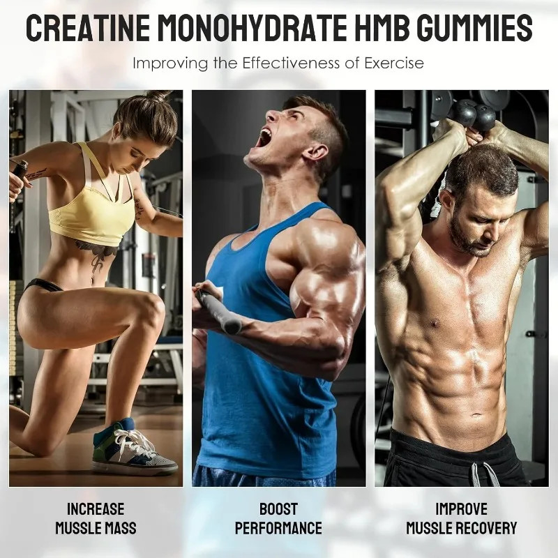 Gommes créatine HMB 1000 mg 5000 mg soutien muscles endurance vegan 60 pcs
