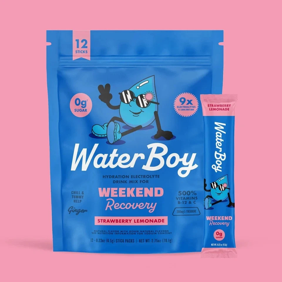 Waterboy Weekend Recovery Electrolyte Powder – 12 Stick Packs x 2 (Strawberry L)