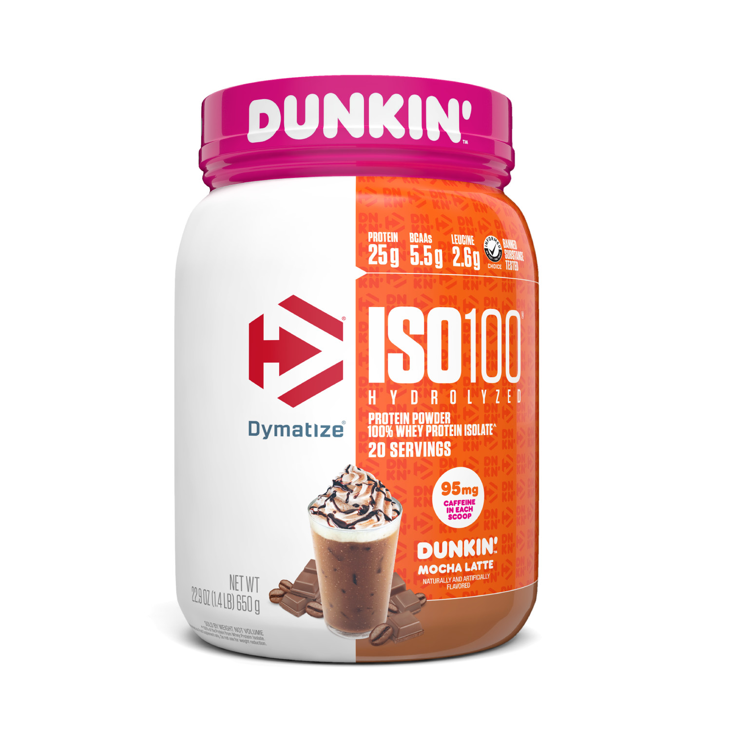 Dymatize ISO100 Hydrolyzed Whey Isolate Protein Powder, Dunkin’ Mocha, 25g Prote