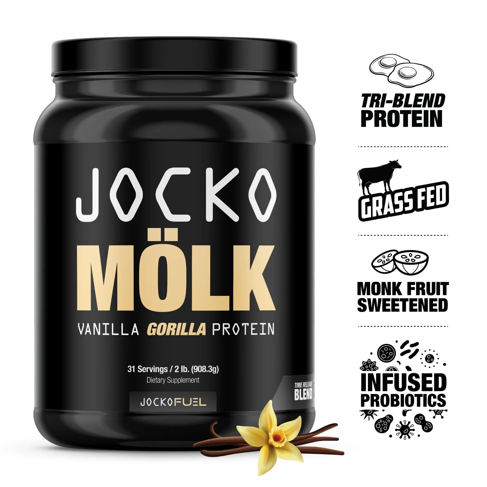 Jocko Mӧlk, Protein Powder Drink, Vanilla Gorilla, 22g Protein, 2 lb.