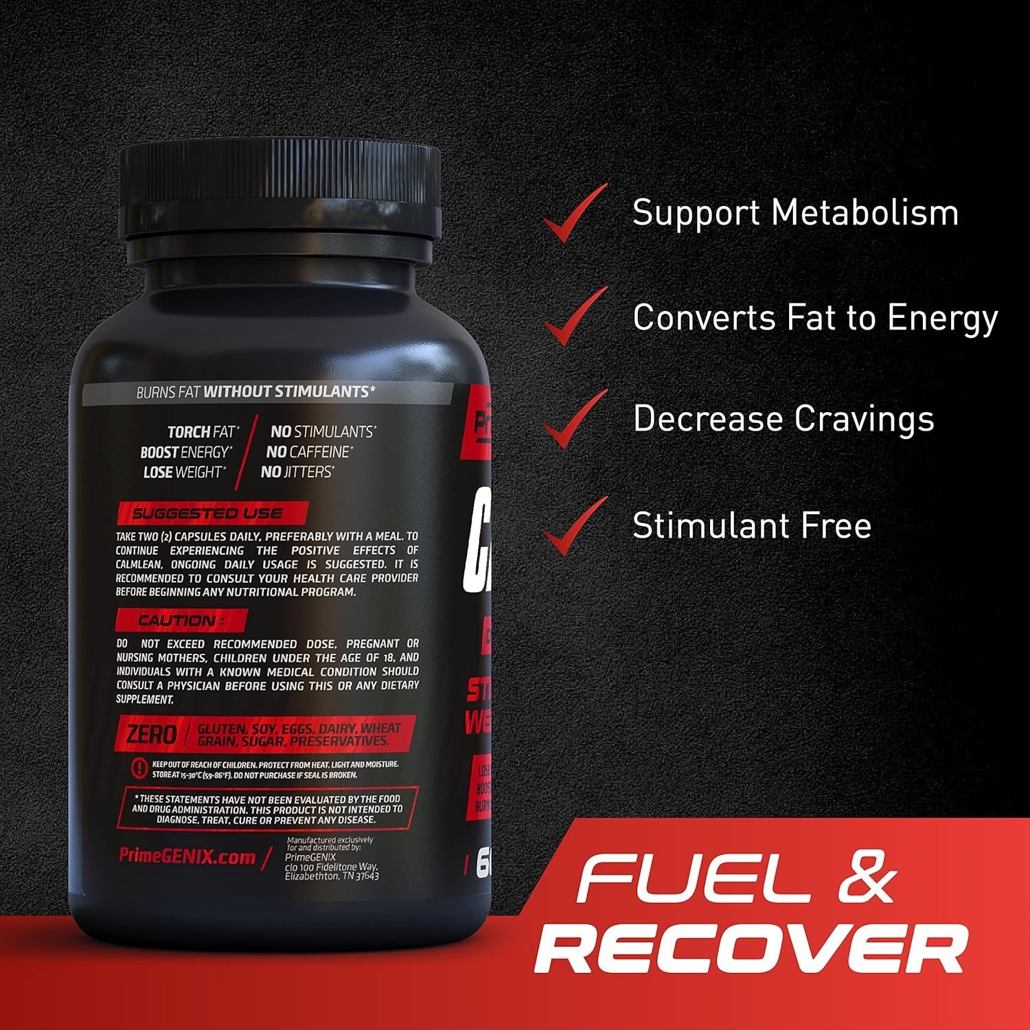 PrimeGENIX CalmLean Stimulant, Free Fat Burner, Weight Loss