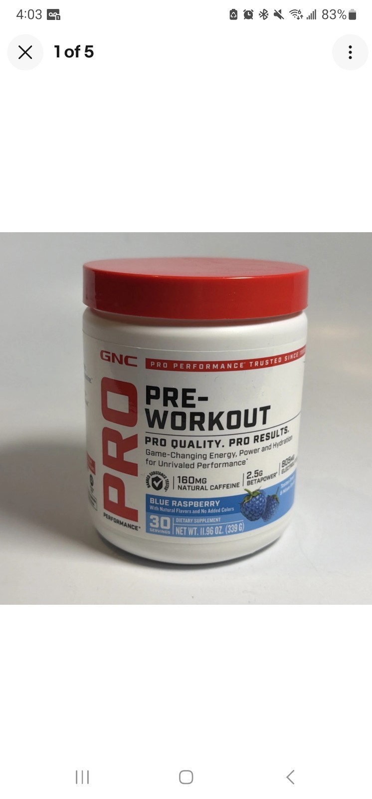 GNC Pro Performance Pre-workout Blue Raspberry Power and Hydration Exp 12/2026