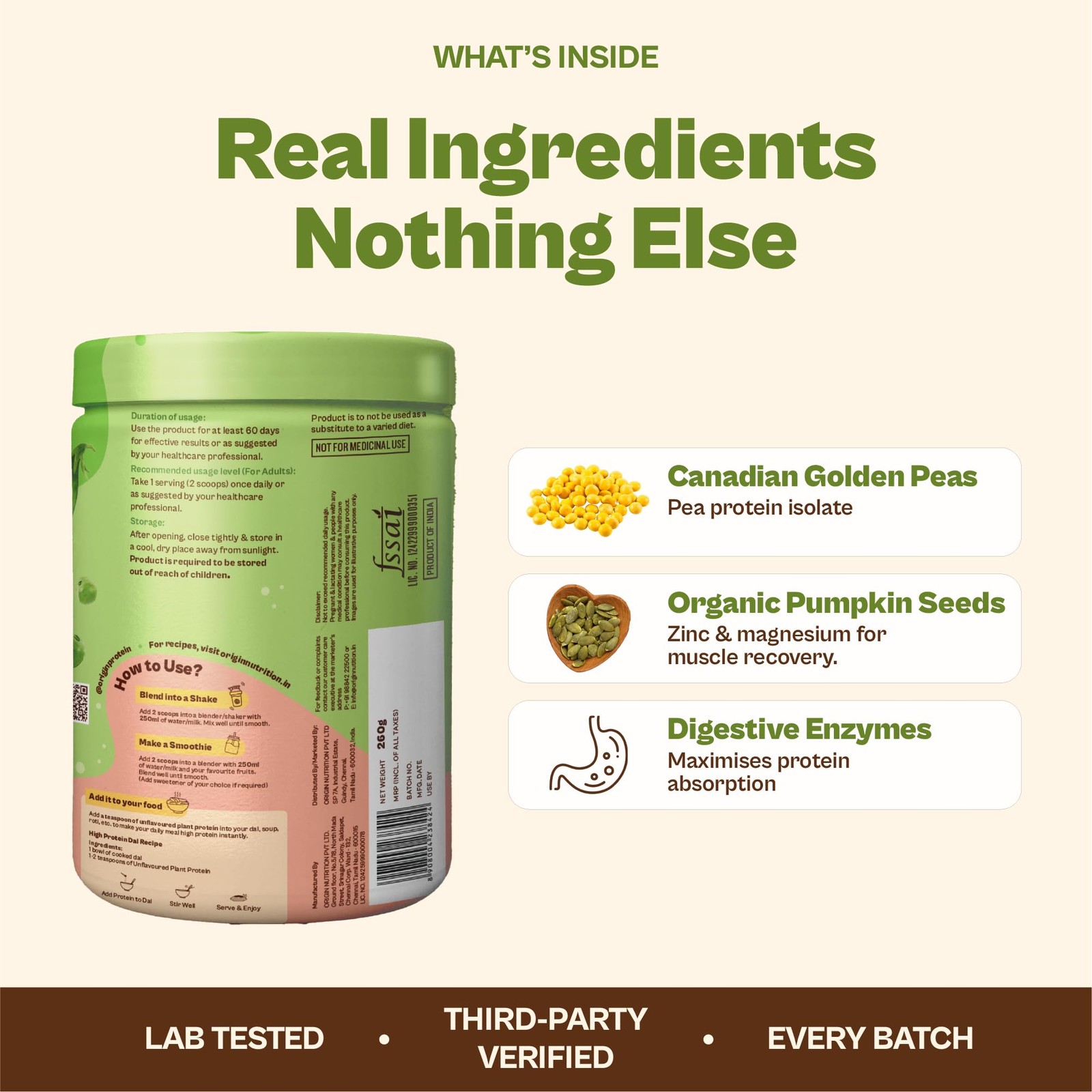 Origin Nutrition Plant Protein 260g – 25g Protein, Gluten & Dairy Free