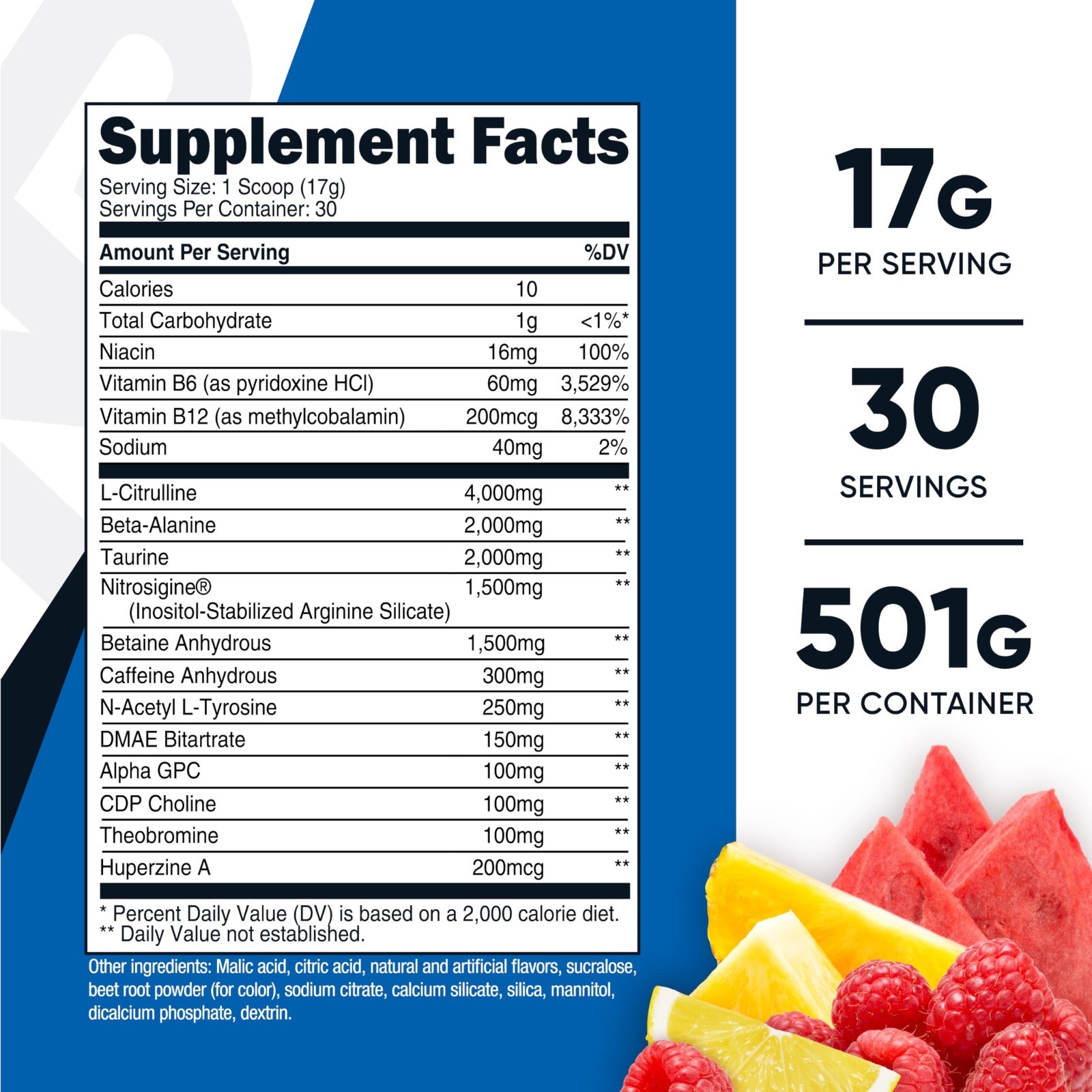 Pre-Workout Complex Powder – Fruit Punch, 30 Servings, Vegetarian, GMO-Free, Glu