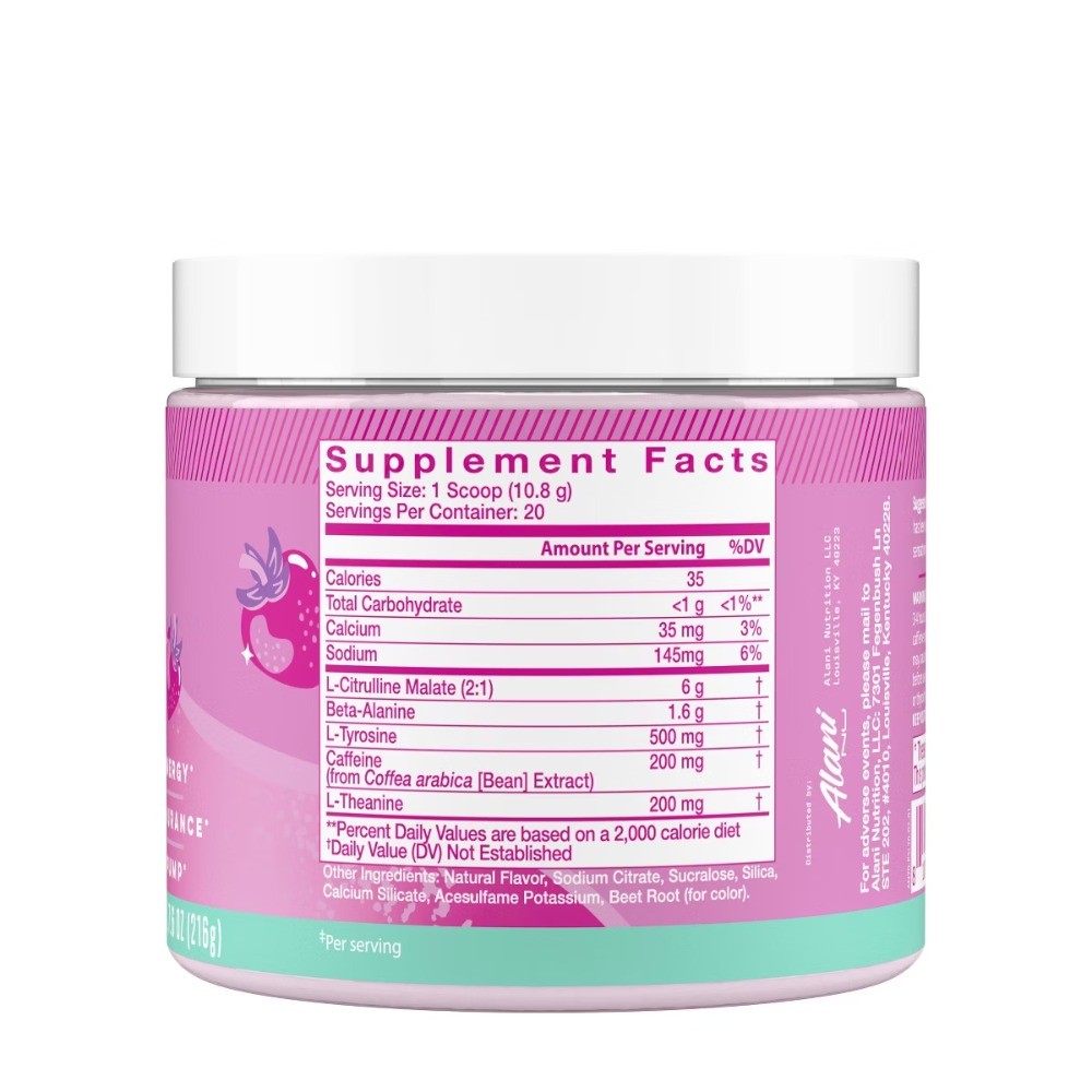 Alani Nu Nutrition Pre-Workout Energy Supplement Powder – Pink Slush – 7.6oz