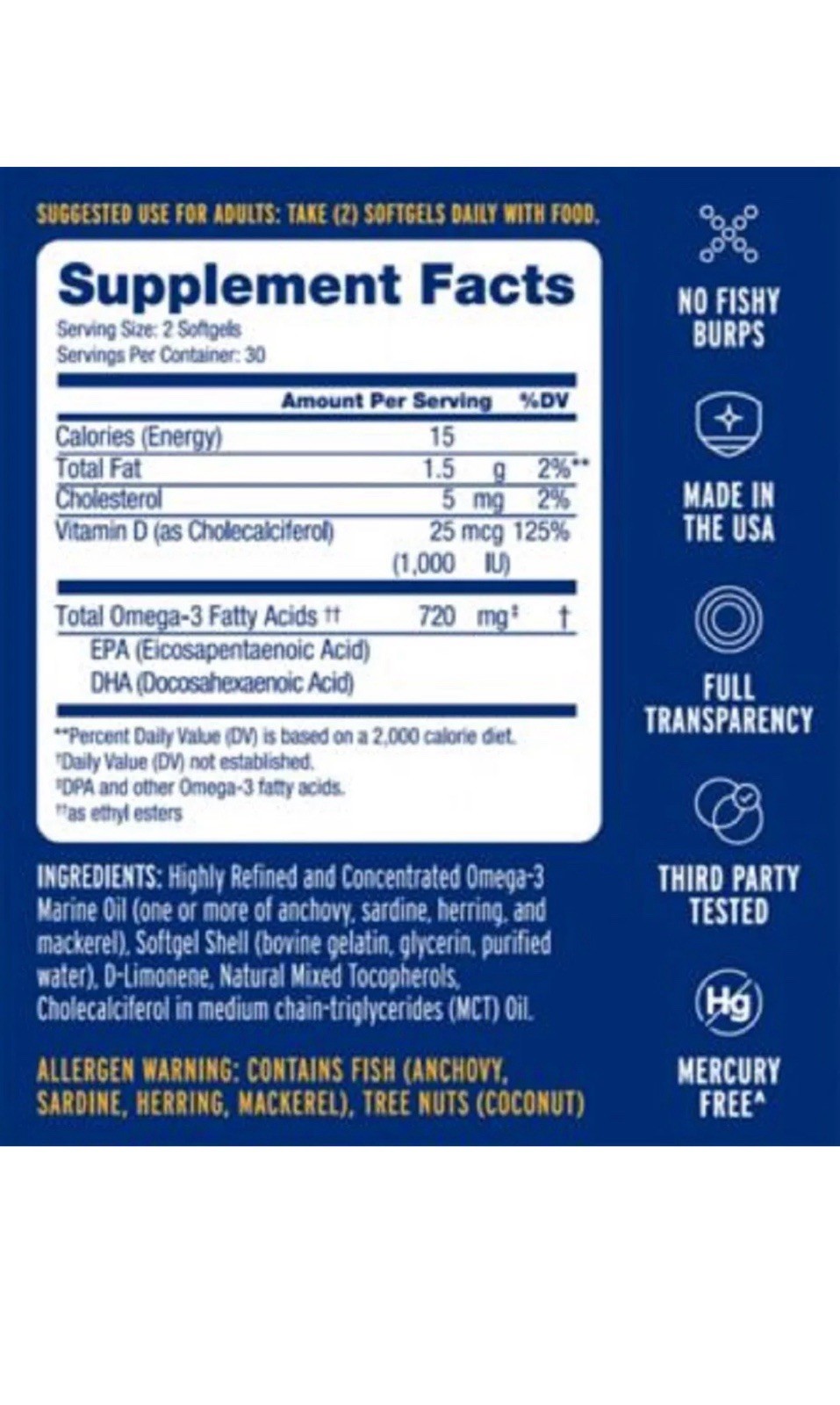 Everyday Omega-3 Fish Oil Minis – 720mg Omega-3 – Orange Flavor (60 Softgels)