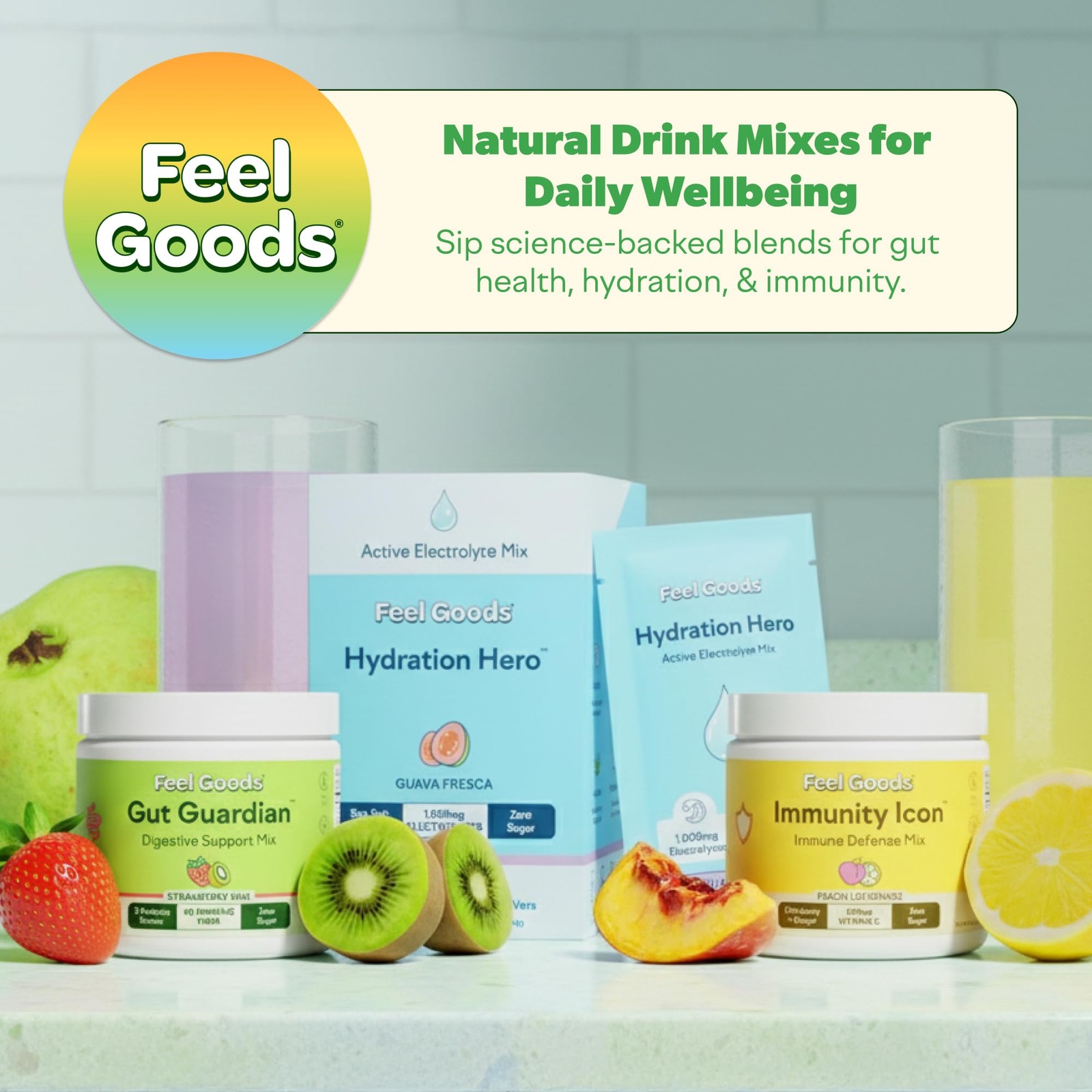 Feel Goods Hydration Hero Variety Pack, Sugar-Free Electrolyte Powder Packets –
