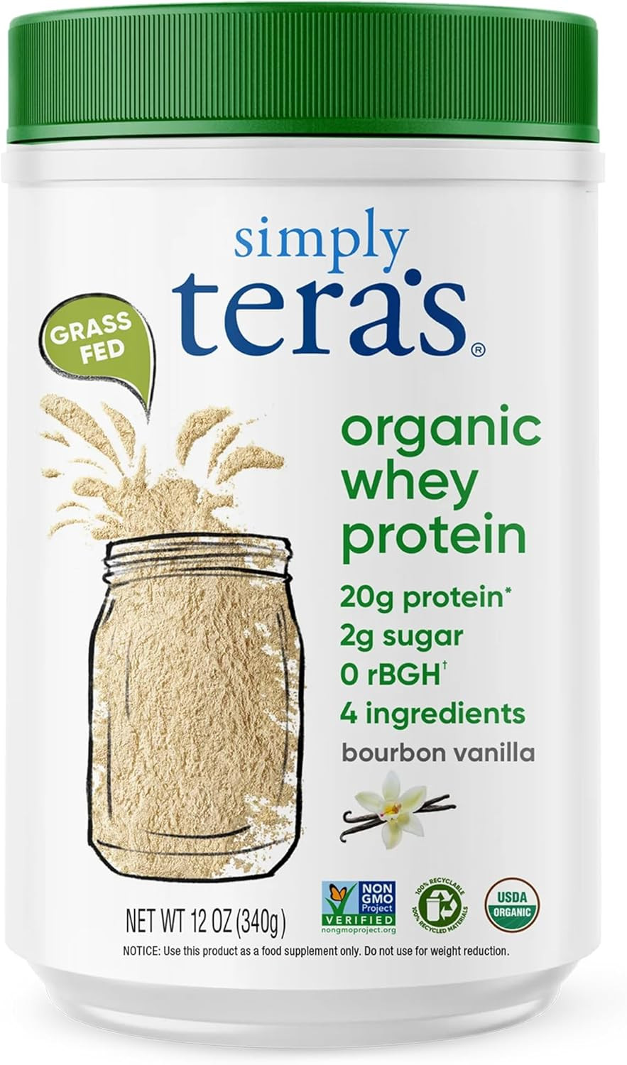 Organic Whey Protein Powder – Bourbon Vanilla – 12 Oz | Grass Fed Vanilla Whey P