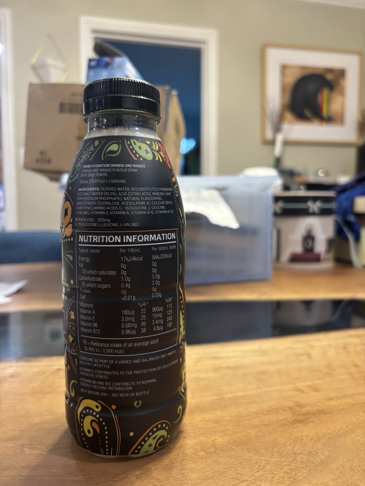 PRIME Hydration Drink Orange & Mango 500 mL w/ Coconut Water, BCAA, B6 B12