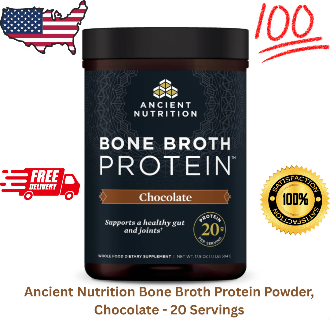 Ancient Nutrition Bone Broth Protein Powder, Chocolate – 20 Servings
