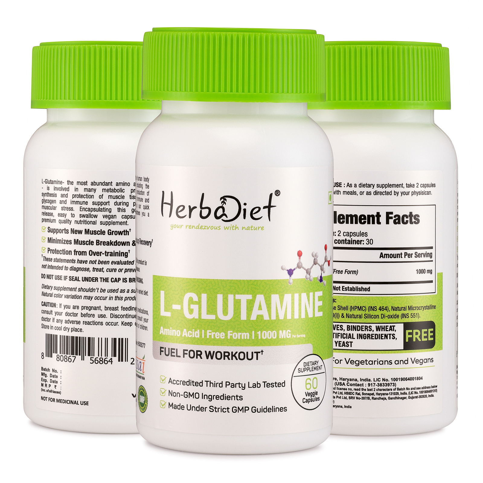 Pure Glutamine L-Glutamine Capsules Amino Acids Anabolic Support Muscle Recovery