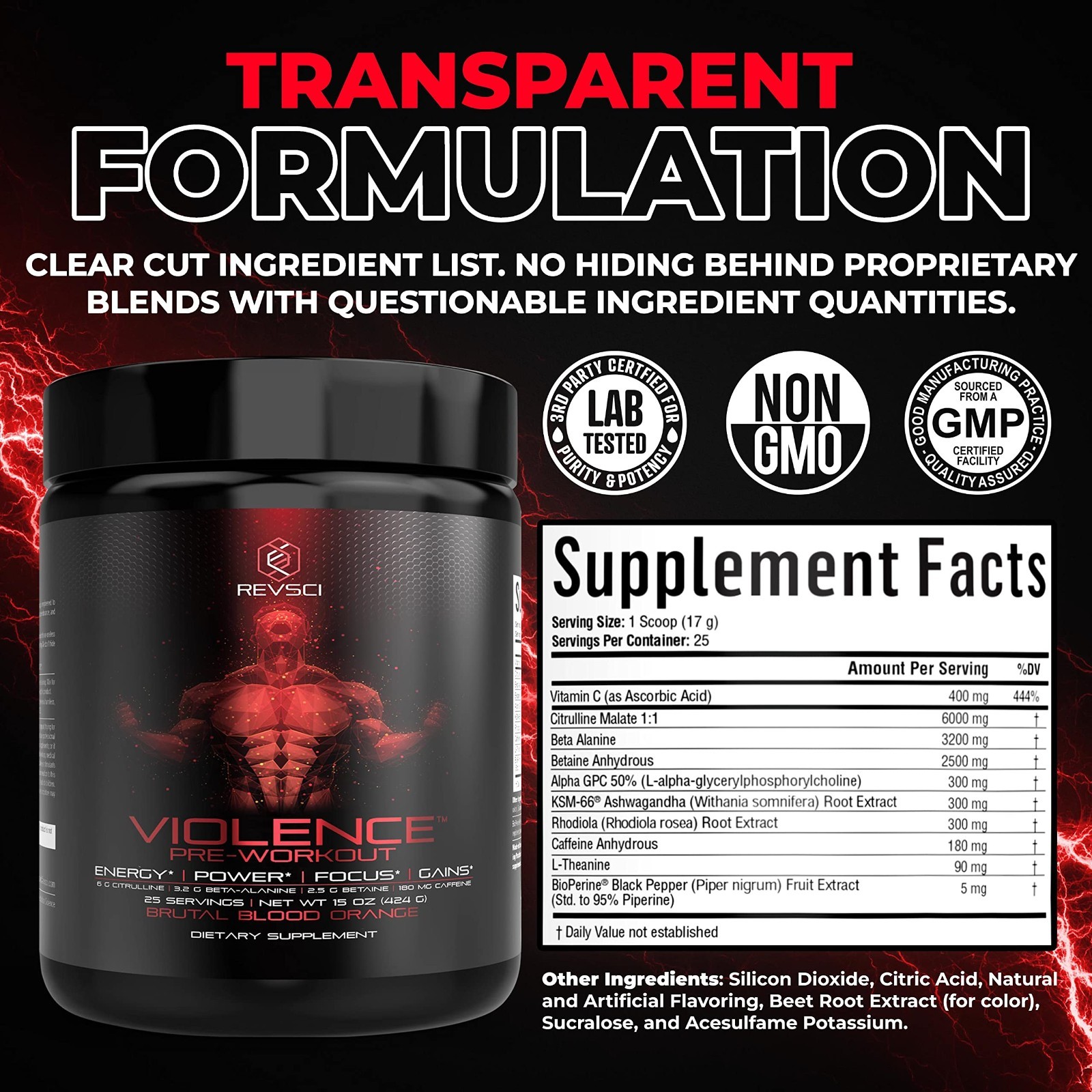 Pre Workout Powder for Energy & Focus, 180mg Caffeine, L-Theanine, Beta Alanine
