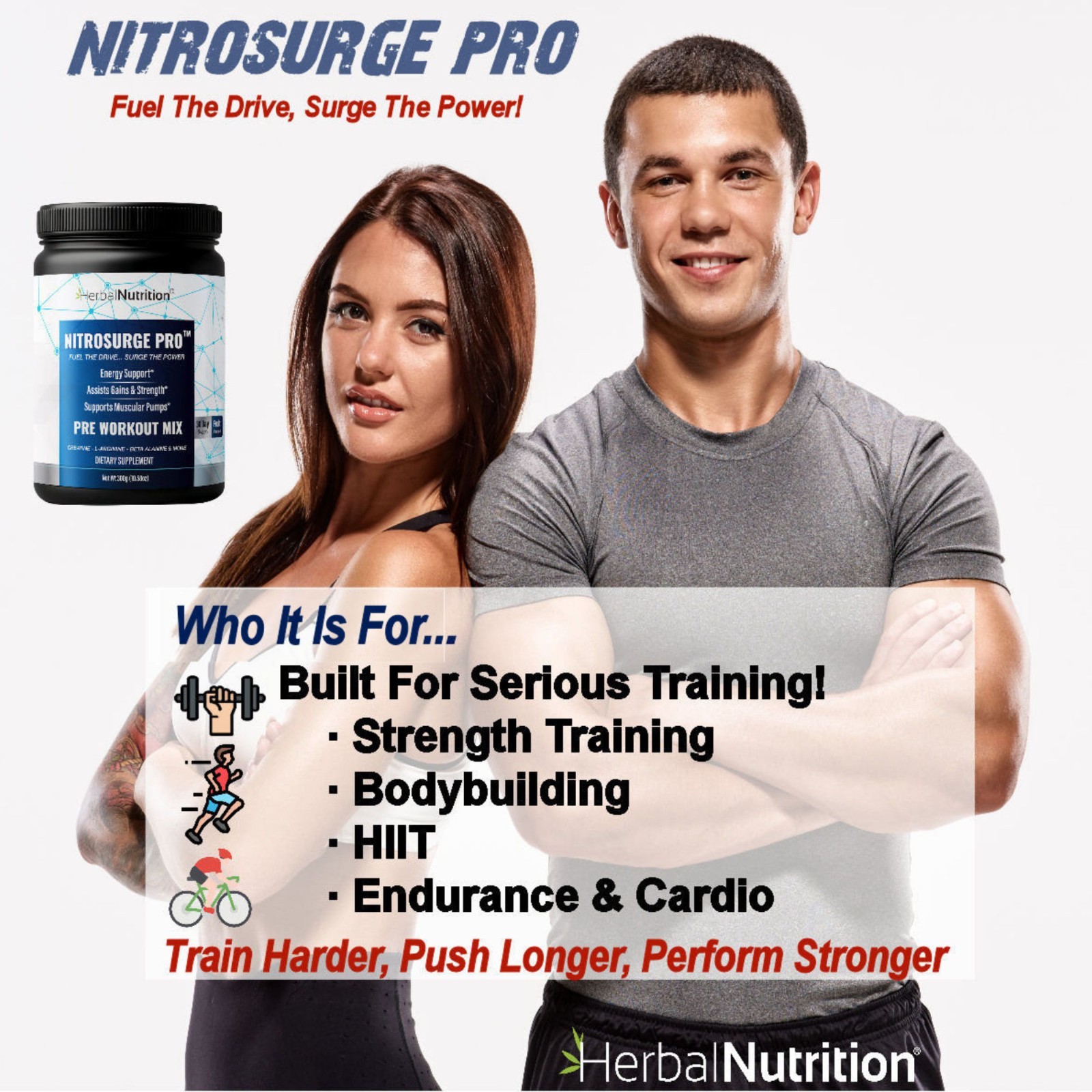 Nitrosurge Pro Pre Workout Powder w/ Creatine Nitric Oxide Booster 300g