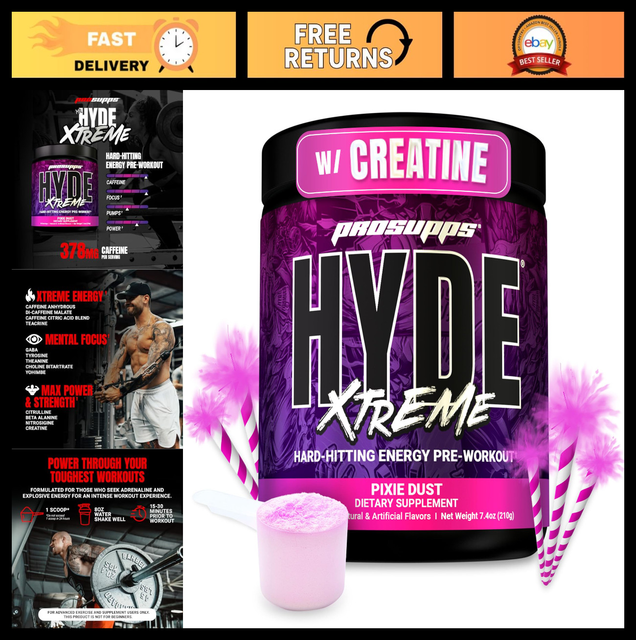 Extreme Energy Pre Workout Powder with Creatine, Beta Alanine & Caffeine – 30 Se