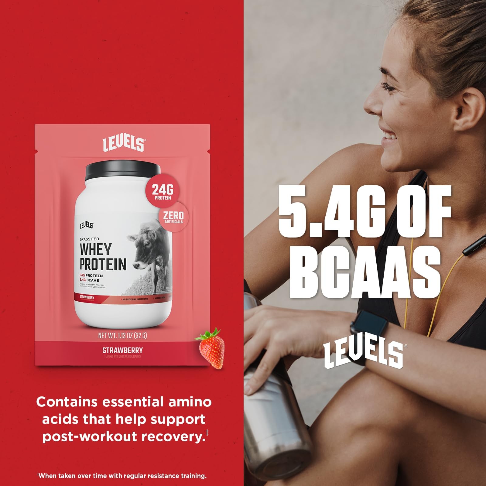 Levels Grass Fed Whey Protein Powder No Artificials 24G of Protein Strawberry…