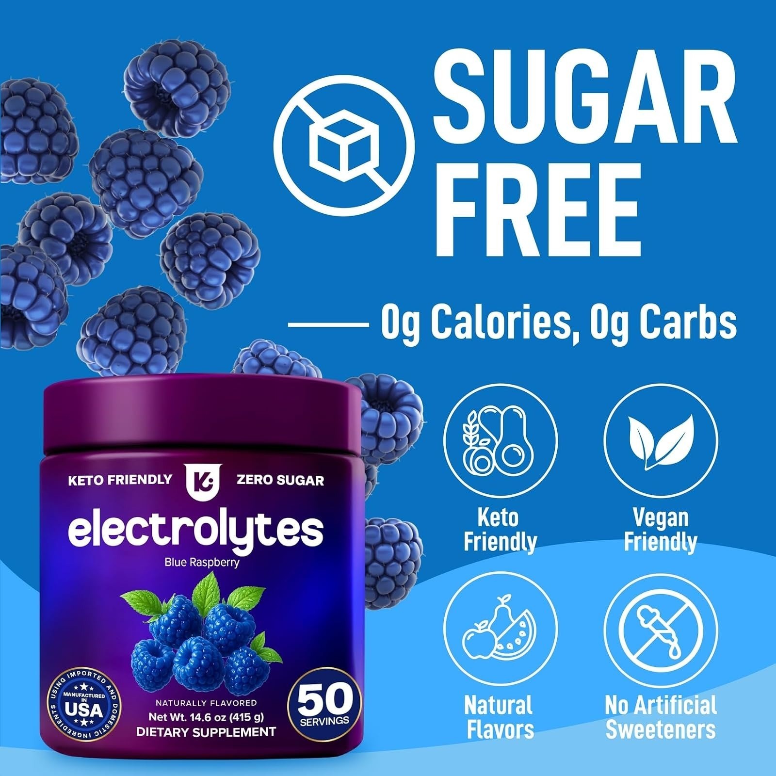 Keppi Sports Electrolytes Powder Blue Raspberry 14.6oz – Hydration & Energy