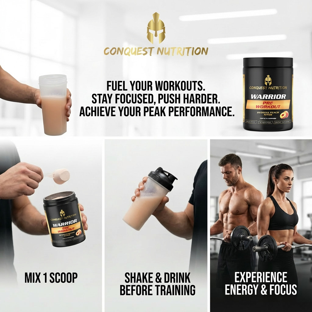 Conquest Warrior Pre Workout Georgia Peach Rings 25 Servings Energy Focus Pump