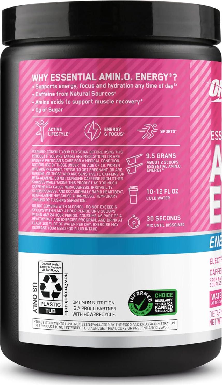 Optimum Nutrition Amino Energy Powder Plus Hydration, Watermelon Splash, 30